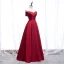 Élégant Bordeaux Robe De Soirée 2020 Princesse Satin De l'épaule Manches Courtes Dos Nu Longue Robe De Ceremonie