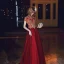 Classy Burgundy Evening Dresses  2020 A-Line / Princess Scoop Neck Beading Rhinestone Lace Flower Short Sleeve Backless Floor-Length / Long Formal Dresses
