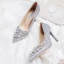 Glittrande Silver Brudskor 2020 Läder Rhinestone Paljetter 10 cm Stilettklackar Spetsiga Bröllop Pumps