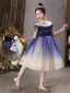 Vintage / Retro Royal Blue Lace Sequins Birthday Flower Girl Dresses 2021 A-Line / Princess Scoop Neck Short Sleeve Tea-length