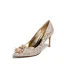 Charming Champagne Wedding Shoes 2020 Pearl Rhinestone Lace Flower 8 cm Stiletto Heels Pointed Toe Wedding Pumps