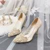 Charming Ivory Lace Wedding Shoes 2020 Leather Pearl Rhinestone 10 cm Stiletto Heels Pointed Toe Wedding Pumps