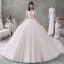 Luxury / Gorgeous Ivory Wedding Dresses 2020 Ball Gown Scoop Neck Beading Pearl Rhinestone 3/4 Sleeve Backless Cathedral Train