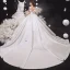 High-end Ivory Satin Wedding Dresses 2020 Ball Gown Off-The-Shoulder Pearl Lace Flower Sleeveless Backless Cathedral Train