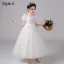 Chic / Beautiful Ivory Wedding Flower Girl Dresses 2021 A-Line / Princess Square Neckline Pearl Bow Short Sleeve Floor-Length / Long Wedding Party Dresses
