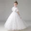 Elegant Blushing Pink Birthday Flower Girl Dresses 2021 A-Line / Princess High Neck Beading Sequins Lace Flower Short Sleeve Sash Floor-Length / Long