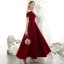 Chic / Beautiful Burgundy Suede Evening Dresses  2020 A-Line / Princess High Neck Off-The-Shoulder Short Sleeve Backless Floor-Length / Long Formal Dresses