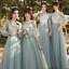 Modest / Simple Sage Green Embroidered Bridesmaid Dresses 2021 A-Line / Princess V-Neck 3/4 Sleeve Backless Floor-Length / Long Bridesmaid Wedding Party Dresses