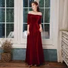 Élégant Bordeaux Robe De Soirée 2020 Princesse Daim De l'épaule 1/2 Manches Dos Nu Longue Robe De Ceremonie