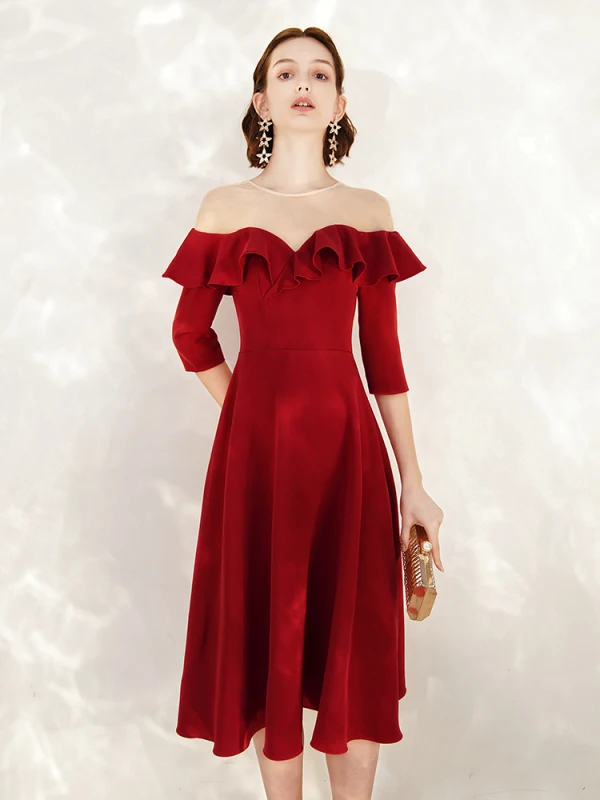 Chic / Belle Noire Robe De Soirée 2020 Princesse Daim Encolure Dégagée 1/2 Manches Mi-Longues Robe De Ceremonie