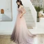 Fashion Blushing Pink Evening Dresses  2020 A-Line / Princess Off-The-Shoulder Beading Sequins Lace Flower Sleeveless Backless Sweep Train Formal Dresses