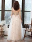 Fashion Champagne Evening Dresses  2020 A-Line / Princess Strapless Beading Star Lace Flower Sleeveless Backless Floor-Length / Long Formal Dresses