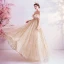 Charmant Doré Robe De Bal 2020 Princesse Encolure Dégagée Perlage Cristal Gland Paillettes Manches Courtes Dos Nu Longue Robe De Ceremonie