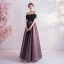 Charming Black Prom Dresses 2020 A-Line / Princess Off-The-Shoulder Crystal Lace Flower Short Sleeve Backless Floor-Length / Long Formal Dresses