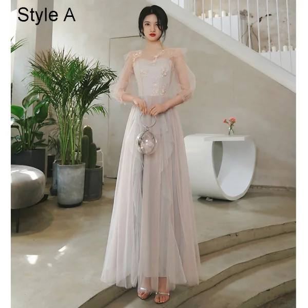 Modern / Fashion Blushing Pink Lace Flower Bridesmaid Dresses 2021 A-Line / Princess Scoop Neck Short Sleeve Backless Floor-Length / Long Bridesmaid Wedding Party Dresses
