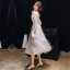 Classy Grey Homecoming Graduation Dresses 2020 A-Line / Princess Scoop Neck Lace Flower 1/2 Sleeves Backless Tea-length Formal Dresses