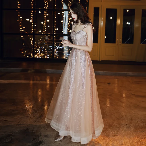 rose gold glitter formal dress Rose Gold Flower Girl Dress Sparkly Glitter Long Sleeve Tulle Birthday –  DreamyVow main image 1
