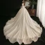 Charming Champagne Ball Gown Glitter Wedding Dresses 2020 Scoop Neck Beading Sequins Lace Flower 3/4 Sleeve Backless Cathedral Train