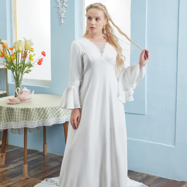 Simple Ivoire En Dentelle Grande Taille Robe De Mariée 2021 Trompette / Sirène Encolure Carrée Manches de cloche Dos Nu Tribunal Train Mariage