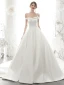 High-end Ivory Satin Wedding Dresses 2020 A-Line / Princess Off-The-Shoulder Pearl Sleeveless Backless Royal Train