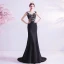Elegant Black Evening Dresses  2020 Trumpet / Mermaid Scoop Neck Lace Flower Sleeveless Sweep Train Formal Dresses