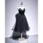 Fashion Black Homecoming Spotted Little Black Dress 2020 A-Line / Princess Spaghetti Straps Suede Bow Sleeveless Backless Tea-length Graduation Dresses