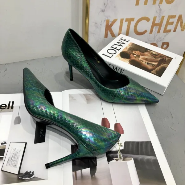 Classy Dark Green Rave Club Leather Pumps 2020 Snakeskin Print 7 cm Stiletto Heels Pointed Toe Pumps Classy Dark Green Rave Club Leather Pumps 2020 Snakeskin Print 7 cm Stiletto Heels Pointed Toe Pumps