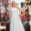 Modest / Simple Ivory Satin Plus Size Wedding Dresses 2021 A-Line / Princess V-Neck 1/2 Sleeves Floor-Length / Long Wedding