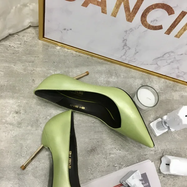 Chic / Beautiful Sage Green Casual Leather Pumps 2020 7 cm Stiletto Heels Pointed Toe Pumps