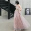 Fashion Blushing Pink Evening Dresses  2020 A-Line / Princess Halter Beading Glitter Sequins Lace Flower Short Sleeve Backless Floor-Length / Long Formal Dresses