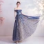 Élégant Bleu Marine Robe De Soirée 2020 Princesse Glitter De l'épaule Perlage En Dentelle Fleur Sans Manches Dos Nu Longue Robe De Ceremonie
