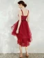 Fashion Burgundy Homecoming Graduation Dresses 2020 A-Line / Princess Suede Spaghetti Straps Star Sequins Rhinestone Sash Sleeveless Backless Asymmetrical Formal Dresses