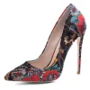 Chinese style Multi-Colors Prom Pumps 2020 Embroidered Flower 12 cm Stiletto Heels Pointed Toe Pumps