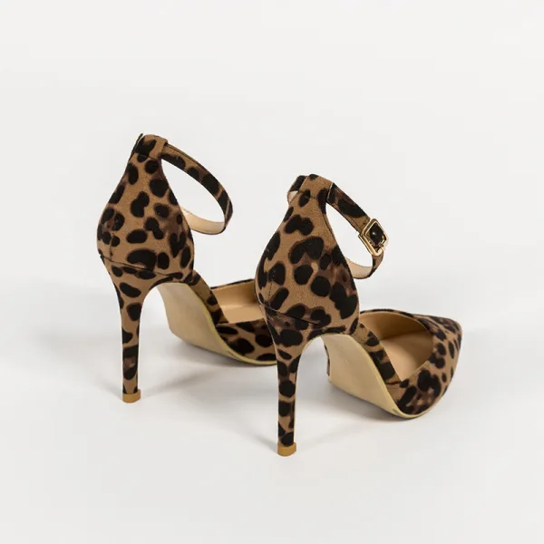 Fashion Brown Street Wear Leopard Print Womens Sandals 2020 Ankle Strap 10 cm Stiletto Heels Pointed Toe Sandals