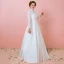 Modest / Simple Ivory Lace Flower Plus Size Wedding Dresses 2021 A-Line / Princess High Neck Long Sleeve Backless Floor-Length / Long Wedding