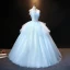 Élégant Bleu Ciel Robe De Bal 2021 Robe Boule Bretelles Spaghetti Perle Faux Diamant En Dentelle Fleur Sans Manches Dos Nu Longue Promo Robe De Ceremonie