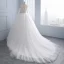 Modern Ivoor Trouwjurken 2018 A lijn Kralen Parel Kant Bloem Ronde Hals Lange Mouwen Rechter Trein Huwelijk