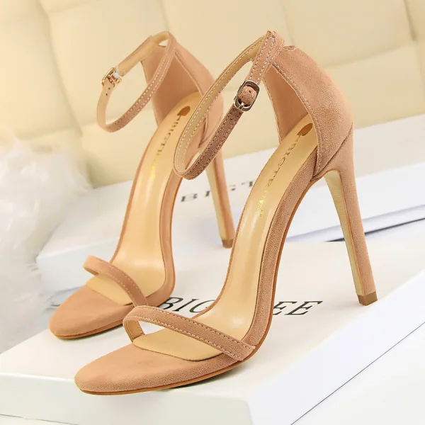 Sexy Black Street Wear Womens Sandals 2020 Ankle Strap 11 cm Stiletto Heels Open / Peep Toe Sandals