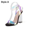 Fashion Gradient-Color Rave Club Womens Sandals 2020 Ankle Strap 8 cm Thick Heels Open / Peep Toe Sandals