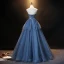 Fashion Ocean Blue Prom Dresses 2021 A-Line / Princess Strapless Rhinestone Sash Sleeveless Backless Floor-Length / Long Formal Dresses