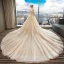 Chic / Belle Champagne Robe De Mariée 2018 Robe Boule Glitter De l'épaule Dos Nu Sans Manches Royal Train Mariage