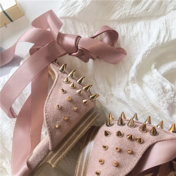 Chic / Belle Rose Bonbon Désinvolte Plate Chaussures Femmes 2020 Noeud Rivet À Bout Pointu