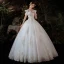 Affordable Ivory Glitter Sequins Wedding Dresses 2021 Ball Gown Off-The-Shoulder Lace Flower Short Sleeve Backless Floor-Length / Long Wedding