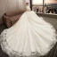 Chic / Belle Champagne Robe De Mariée 2018 Robe Boule En Dentelle Appliques Paillettes V-Cou Dos Nu 1/2 Manches Cathedral Train Mariage