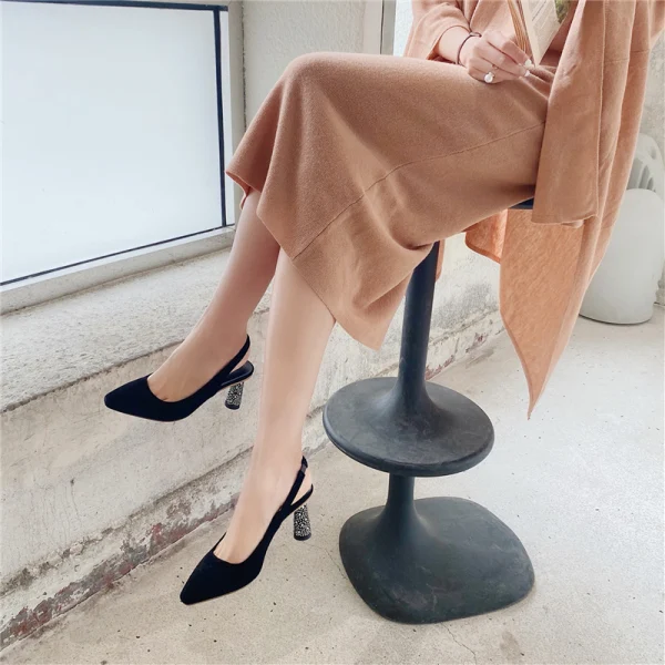 Simple Noire Désinvolte Daim Chaussures Femmes 2020 6 cm Talons Épais À Bout Pointu Talons