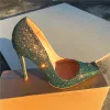 Sparkly Green Evening Party Pumps 2020 Glitter Sequins 12 cm Stiletto Heels Pointed Toe Pumps