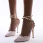Sexy Blushing Pink Street Wear Womens Sandals 2020 Rivet Ankle Strap 12 cm Stiletto Heels Pointed Toe Sandals
