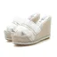 Chic / Beautiful Gold Beach Womens Sandals 2020 Lace Rhinestone 11 cm Wedges Open / Peep Toe Sandals
