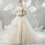 Modern / Fashion Champagne Wedding Dresses 2018 Ball Gown Lace Appliques Embroidered V-Neck Backless Short Sleeve Chapel Train Wedding