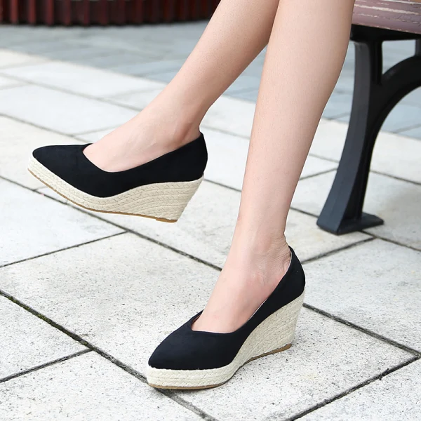 Modest / Simple Black Casual Braid Womens Shoes 2020 10 cm Wedges Pointed Toe